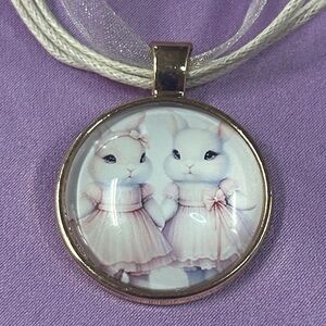 Cute Bunny 1 inch  Pendant Necklace for Kids - Pink